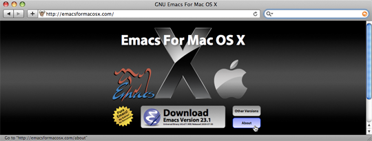Тот же сайт EMACS for OS X при другом размере окна браузера
